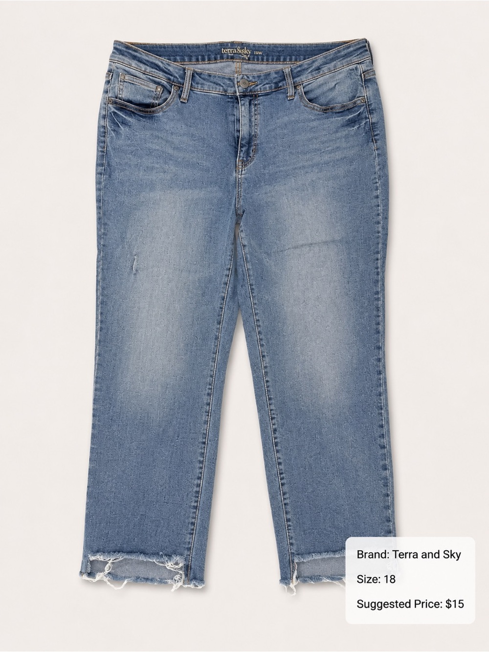Terra & Sky Women's Light Wash Cropped Straight Jeans - Light Blue
